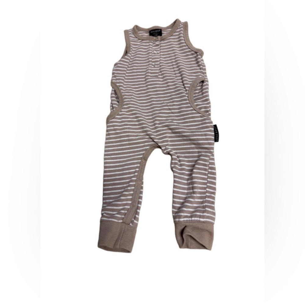 Little Bipsy Strip Tank Romper -Mauve/Tan